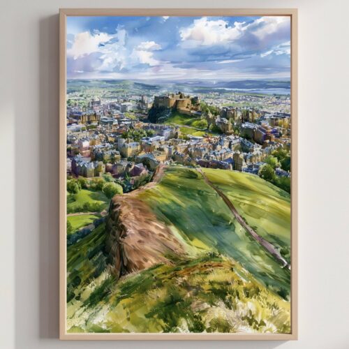 Arthur's Seat Edinburgh Scotland Watercolor Print: Scottish Travel Art Poster