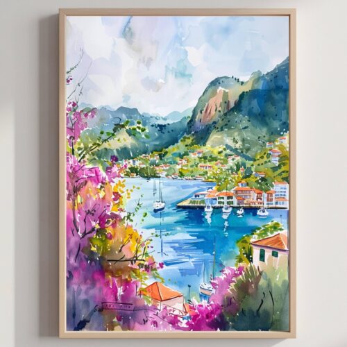 Saint Lucia Caribbean Watercolor: Travel Poster