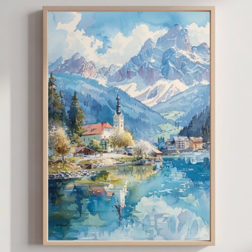 Austria Europe Watercolor: Austrian Travel Art Poster Print