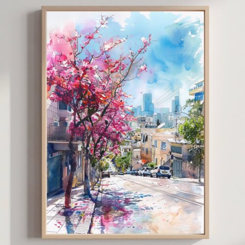 Tel Aviv Israel Middle East Watercolor: Travel Poster Print