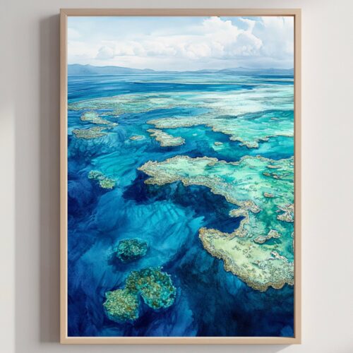 Barrier Reef Australia Watercolor Print: Australian Travel Art Print