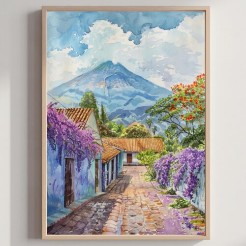 El Salvador Central America Watercolor Print: Travel Art Poster