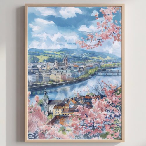 Linz Austria Europe Watercolor: Vacation Travel Poster Print