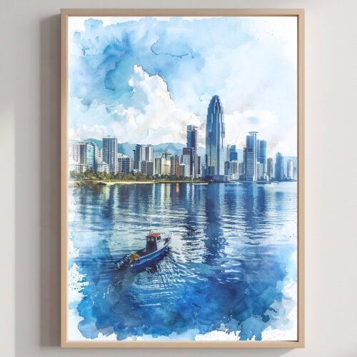 Panama City Panama Central America Watercolor: Vacation Travel Art Poster