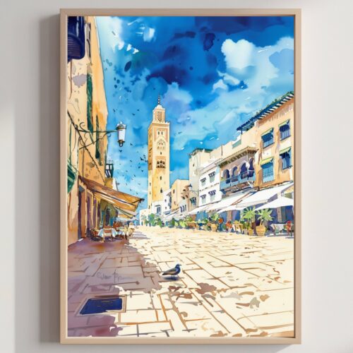 Casablanca Morocco North Africa Watercolor Print : Travel Art Poster