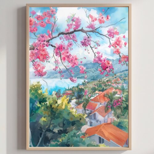 Island of Haiti Caribbean Watercolor Print: Travel Art Poster