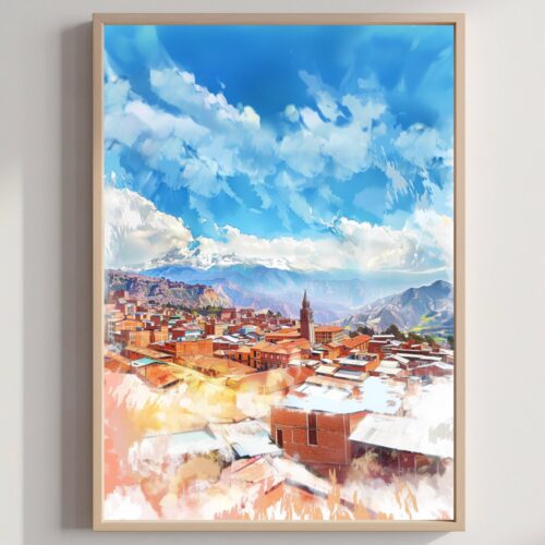 La Paz Bolivia South America Watercolor Print: Travel Art Poster