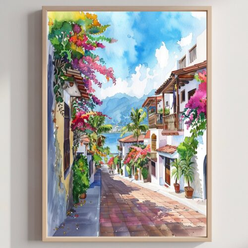 Puerto Vallarta Mexico North America Watercolor Print: Travel Art Poster
