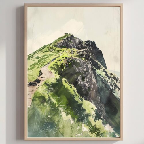 Arthur's Seat Edinburgh Scotland Watercolor: Scottish Travel Art Poster