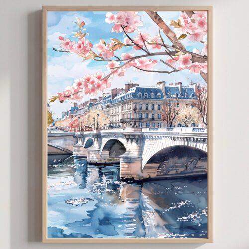Pont Neuf Bridge Paris Watercolor: France Art Travel Poster
