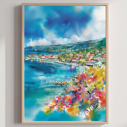 Montego Bay Jamaica Caribbean Watercolor: Travel Art Poster