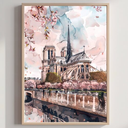 Notre Dame Paris Watercolor: France Art Travel Poster