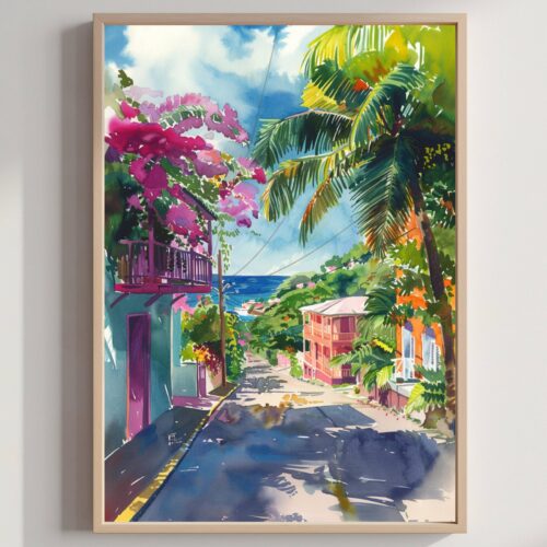 Martinique Caribbean Watercolor: Art Travel Poster