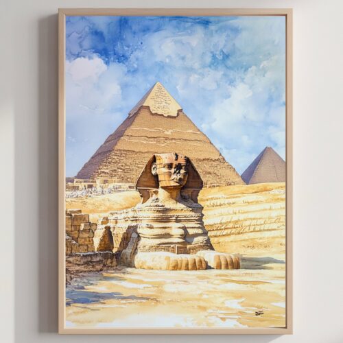 Sphinx of Giza Watercolor Print: Egyptian Travel Art Poster