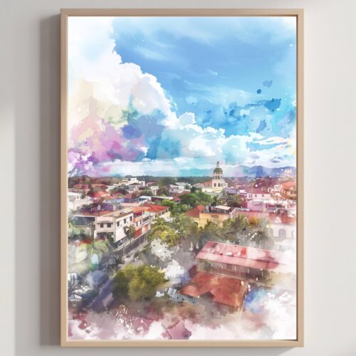 Dominican Republic Caribbean Watercolor Print: Travel Art Poster