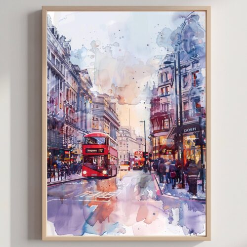 Oxford Street London England Watercolor: United Kingdom Travel Art Poster