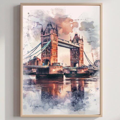 Tower Bridge London England Watercolor: United Kingdom Travel Art Poster