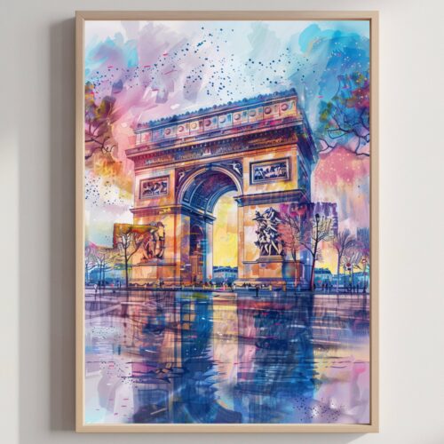 Arc de Triomphe Paris Watercolor: France Art Travel Poster