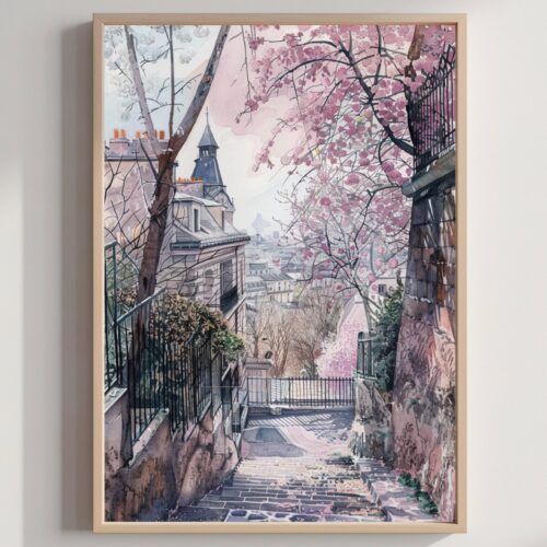 Montmartre Paris Watercolor: France Art Travel Poster