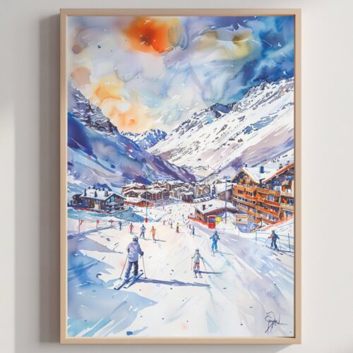 Val-d'Isère Ski Resort France Europe Watercolor: Travel Art Poster