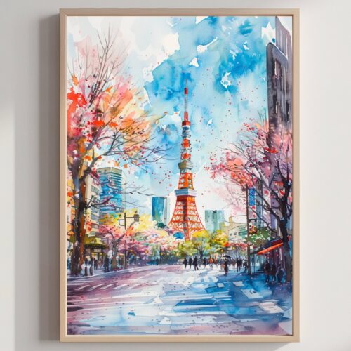 Tokyo Japan Asia Watercolor Print: Japanese Art Travel Poster
