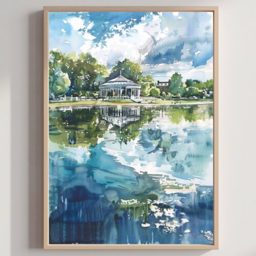 Hyde Park Serpentine London England Watercolor Print: United Kingdom Travel Art Poster