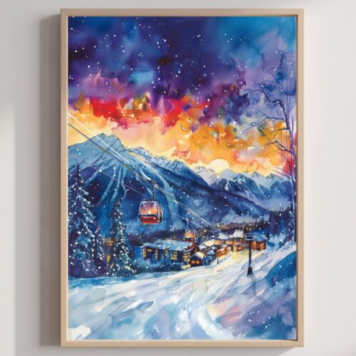 Fernie Canada North America Watercolor Print: Travel Art Poster
