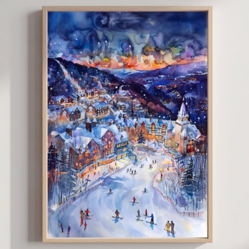 Mont-Tremblant Canada North America Watercolor: Travel Art Poster Print