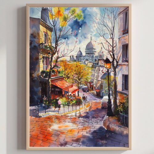 Montmartre Paris Europe Watercolor Print: France Art Travel Poster
