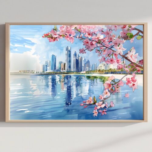 Abu Dhabi UAE Watercolor Print: Middle East Travel Art Poster