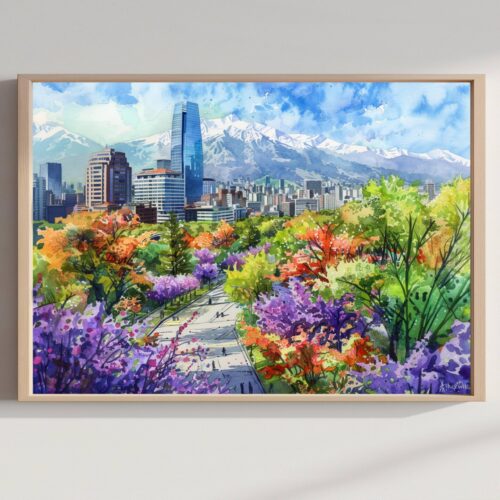Santiago Chile Watercolor Print: South America Travel Art Poster