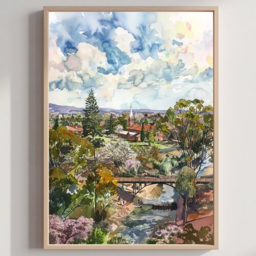 Wagga Wagga Australia Watercolor Print: Travel Art Poster