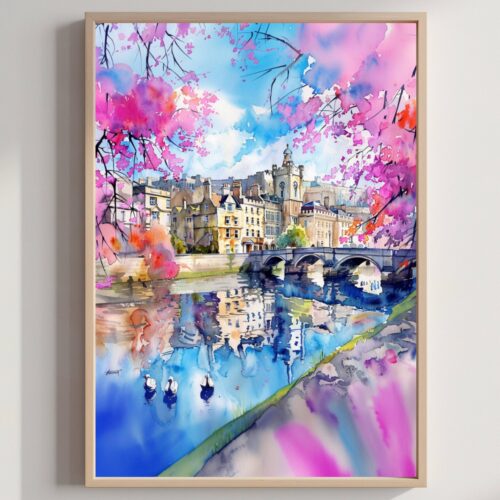 Bath Somerset England Watercolor Print: United Kingdom Travel Art Poster