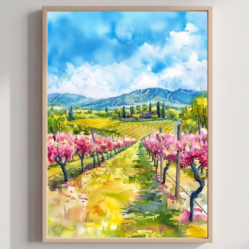 Napa Valley California USA Watercolor Print: American Travel Art Poster