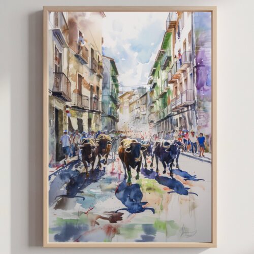 Pamplona Spain Watercolor Print: Spanish Travel Art Poster
