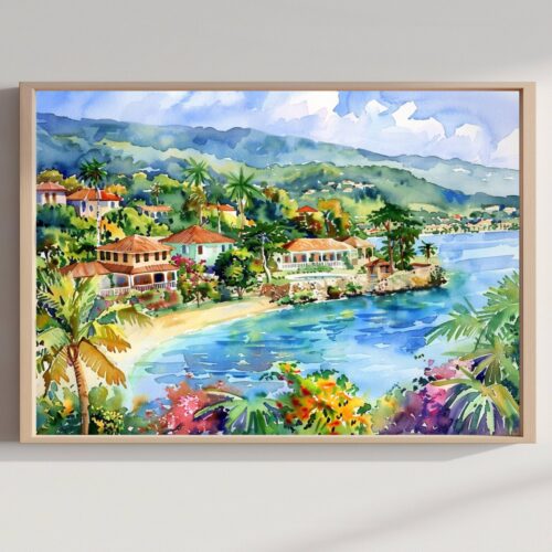 Jamaica Caribbean Watercolor Print: Travel Art Poster