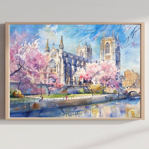 York Minster York England Watercolor Print: United Kingdom Travel Art Poster