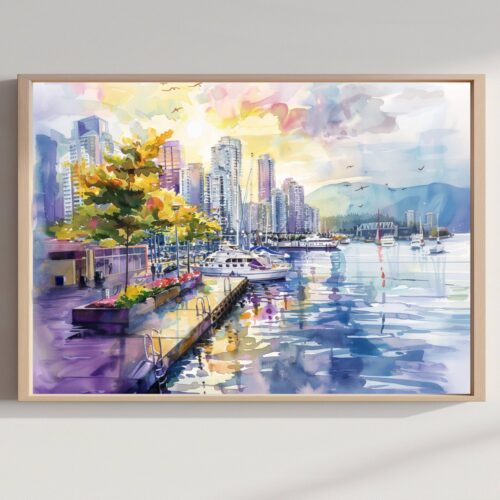 Vancouver Canada North America Watercolor Print: Travel Art Poster
