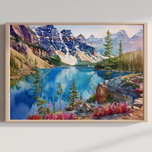 Moraine Lake Canada North America Watercolor Print: Travel Art Poster