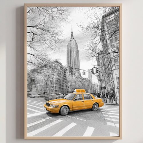 Empire State Building New York Pencil Sketch: USA Travel Poster