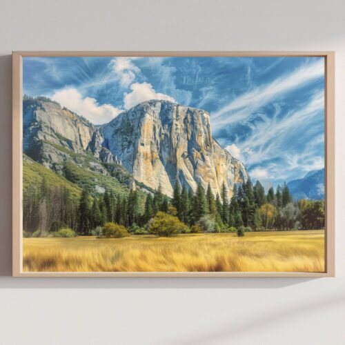 El Capitan Mountain Yosemite National Park California Watercolor: USA Travel Art Poster