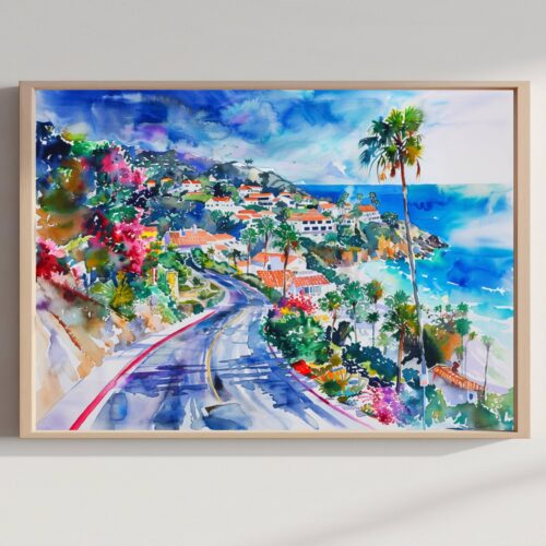 Laguna Beach California USA Watercolor Print: American Travel Poster