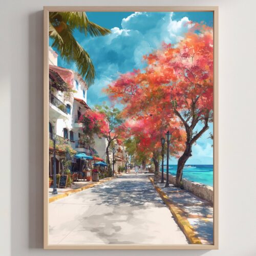 Playa del Carmen Yucatan Mexico Watercolor Print: North America Travel Art Poster