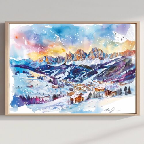 Alta Badia Italy Watercolor Print: Italian Travel Art Poster