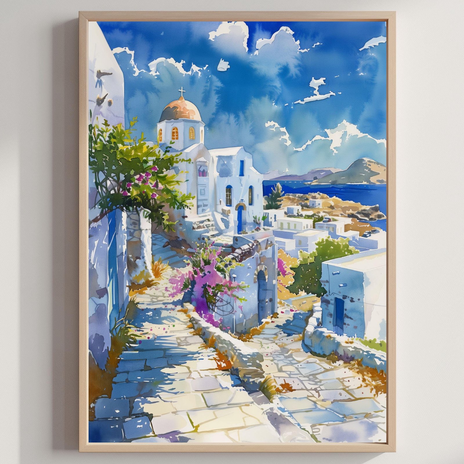 Milos Island Greece Watercolor Print: Greek Travel Art Poster