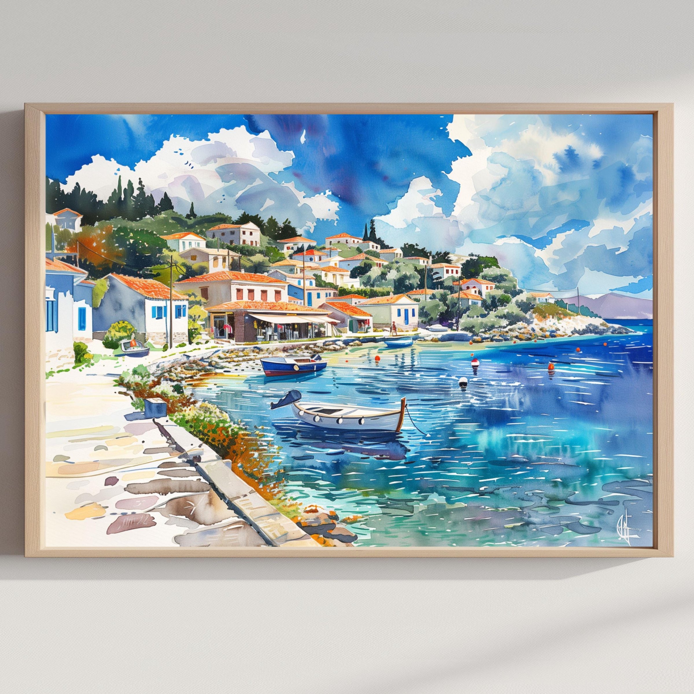 Paxos Island Greece Watercolor Print: Greek Travel Art Poster