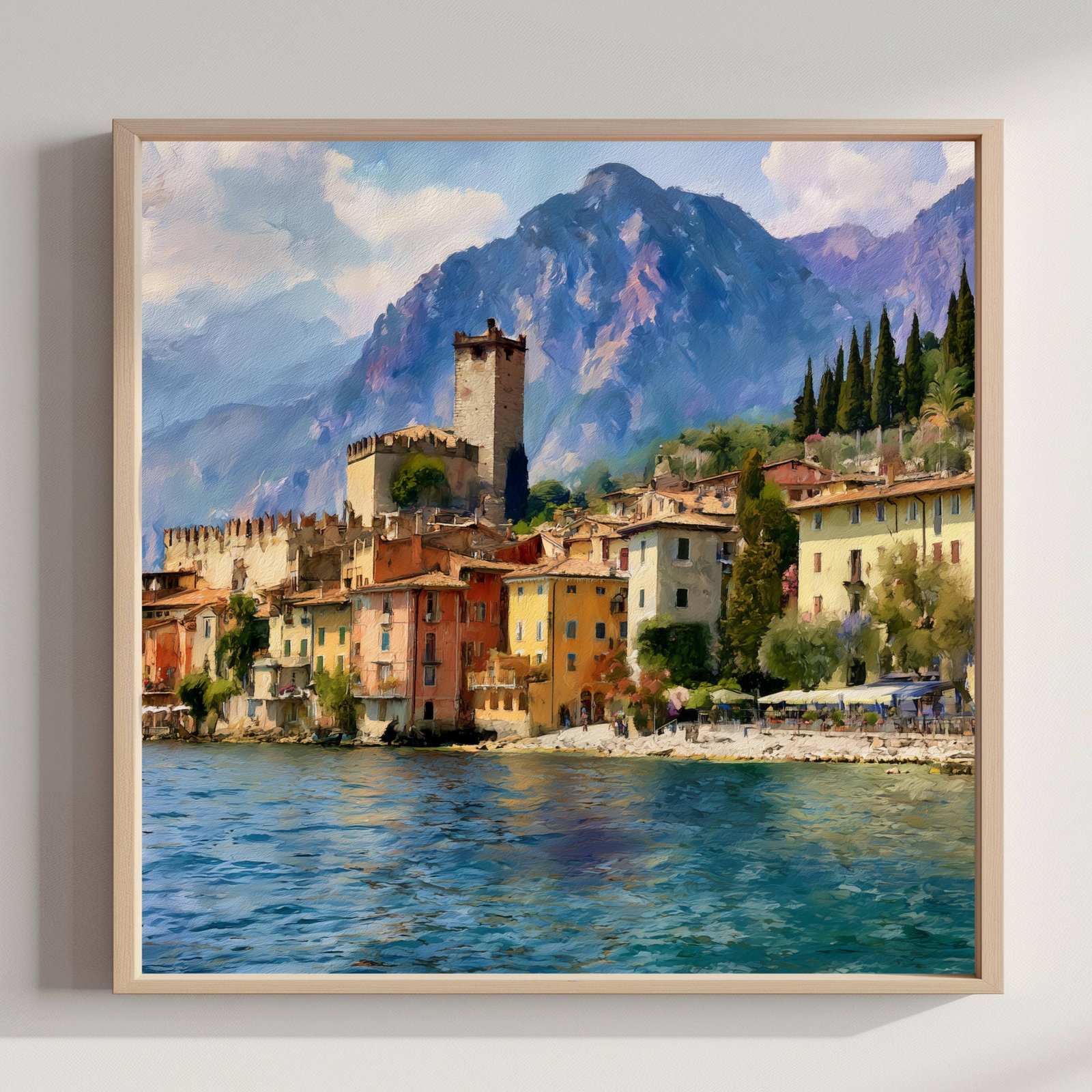 Malcesine Lake Garda Italy Watercolor Print: Italian Travel Art Poster Square