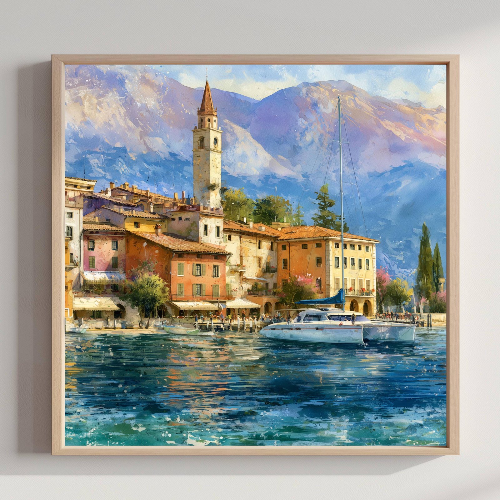 Sirmione Lake Garda Italy Watercolor Print: Travel Art Poster Square