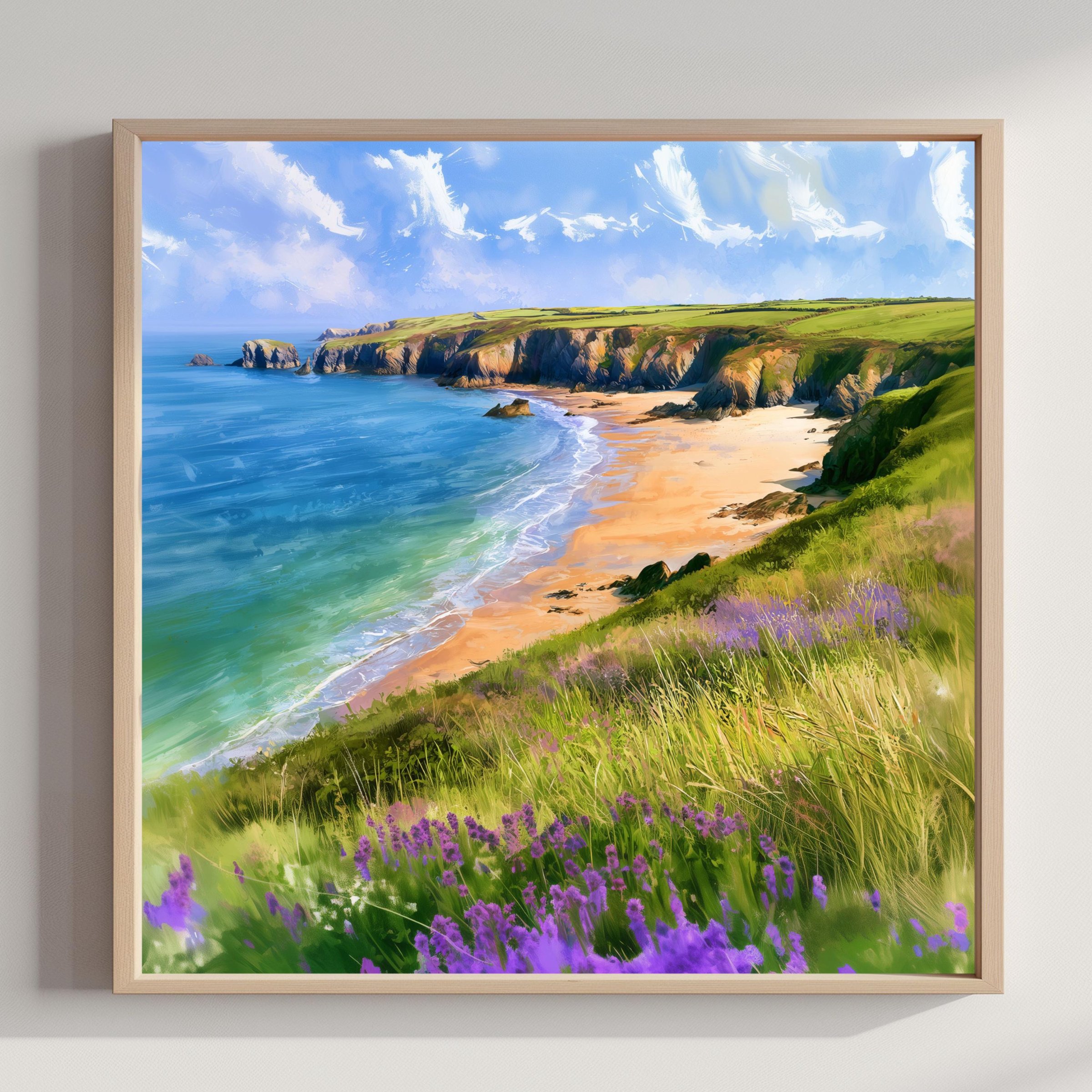 Pembrokeshire Coast National Wales UK Park Watercolor Print: Square Travel Art Poster