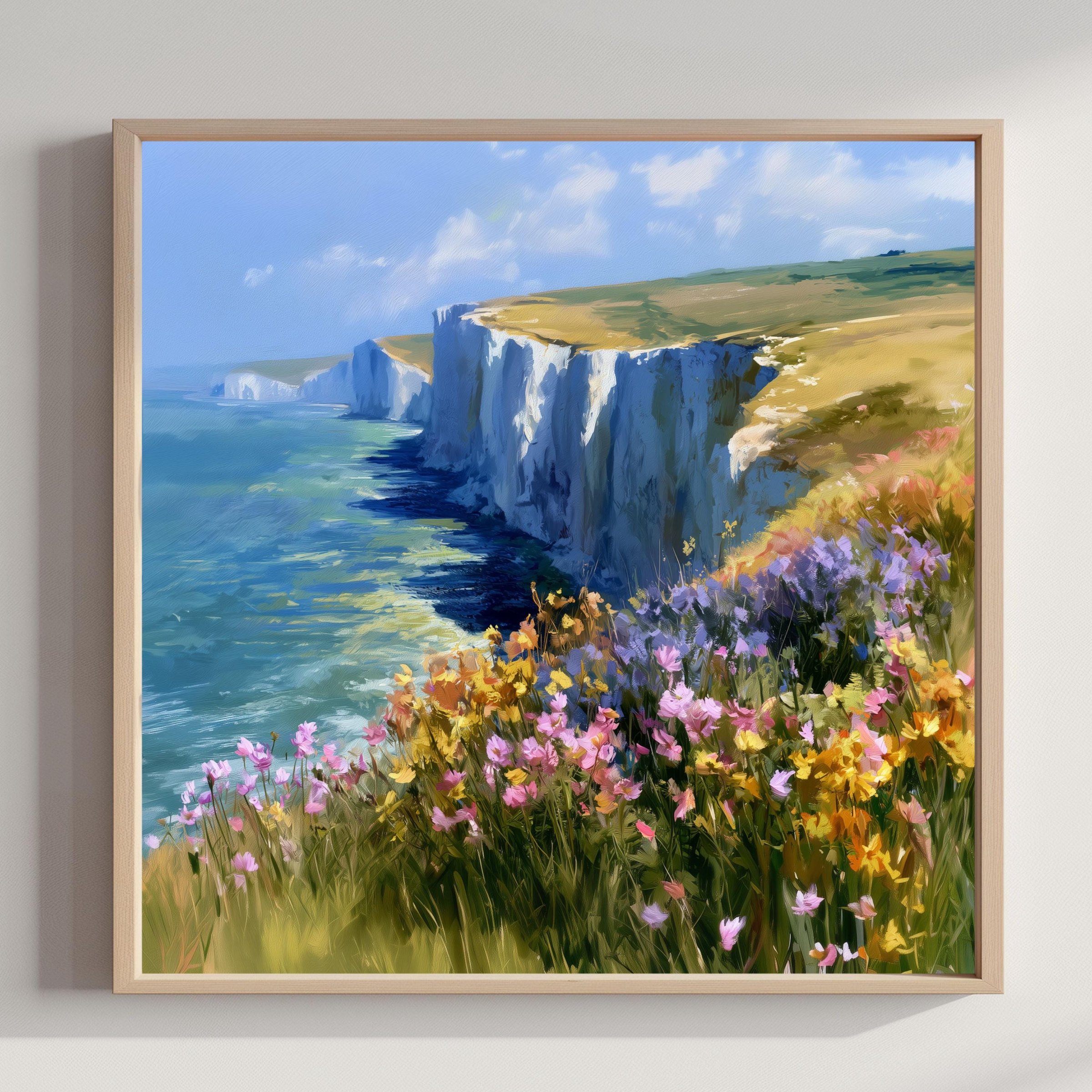 South Downs National Park England UK Watercolor Print: Square Travel Art Poster